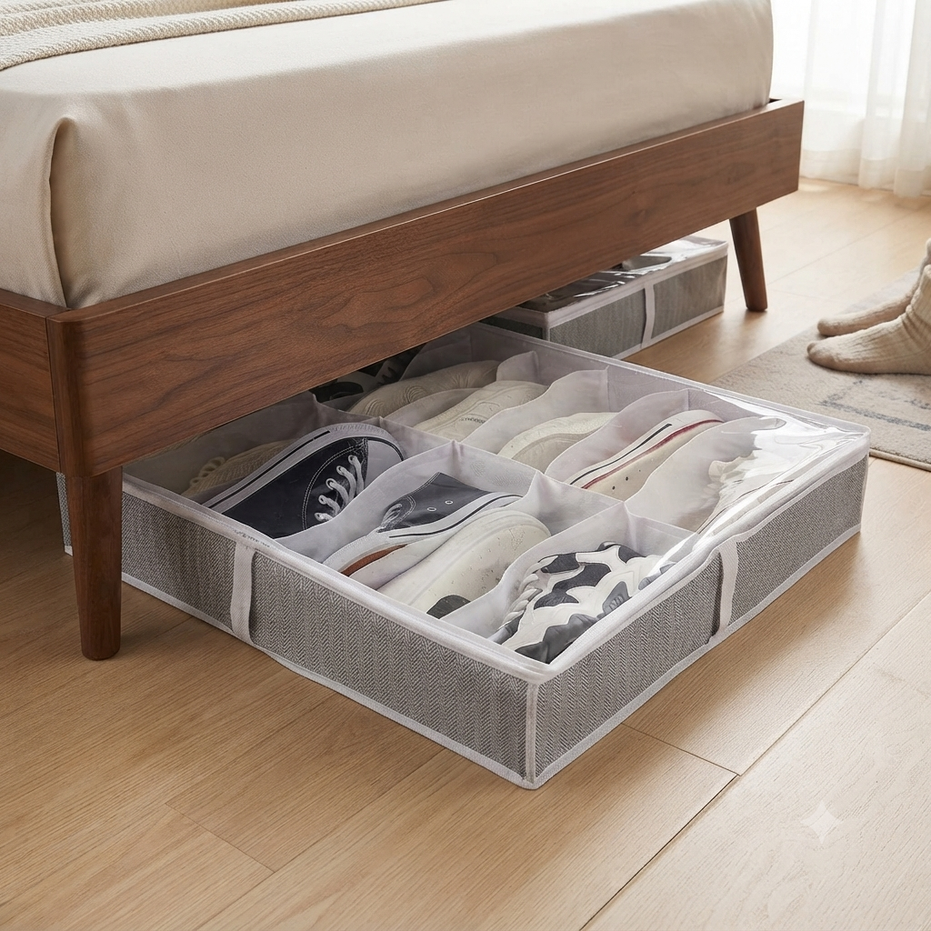 Under-Bed Shoe Storage Organizer with transparent Cover