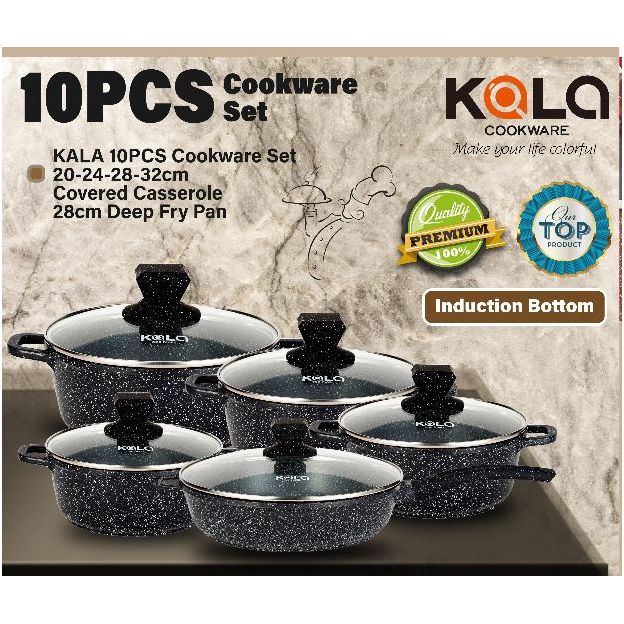 Premium Non-Stick Granite Cookware Set - 10pcs BLACK
