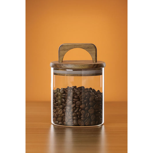 Glass Storage Jar with Dark Wood Handle - 700ml