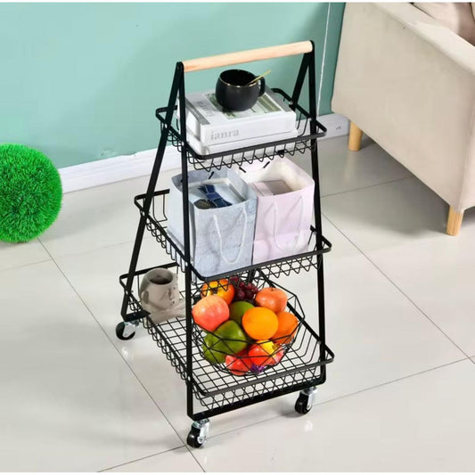 3-Tier Metal Storage Trolley with Wheels – 33x49x81cm