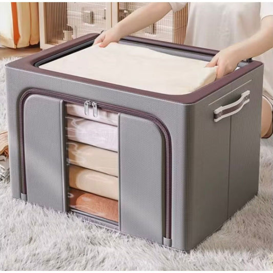 66L Foldable Fabric Storage Box with Zipper & Handles
