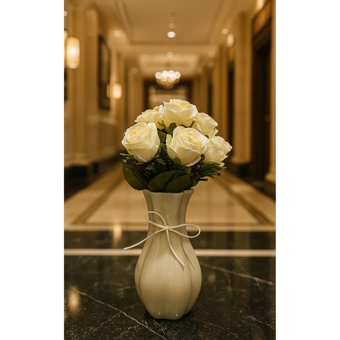 Eternal Elegance - White Roses with Vase 29cm