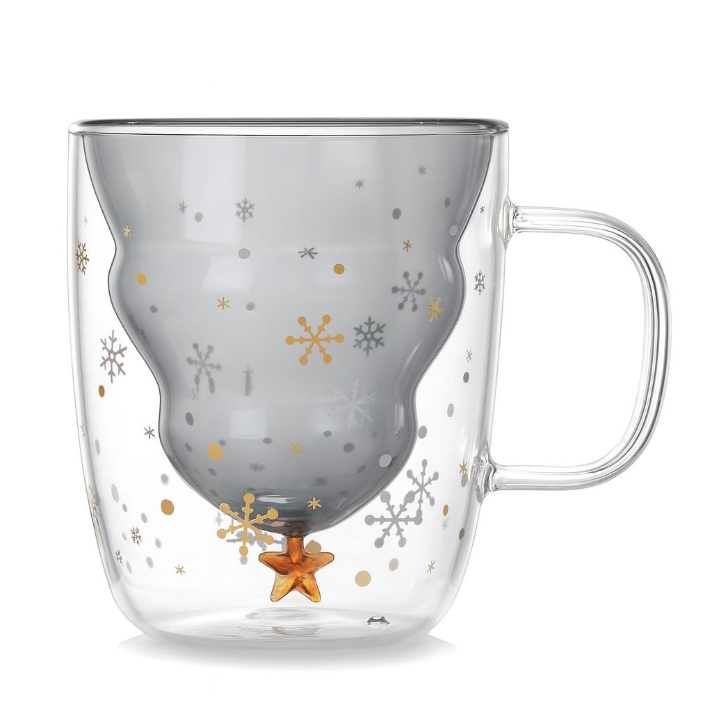 Double-Wall Grey Christmas Tree Mug - 300ml