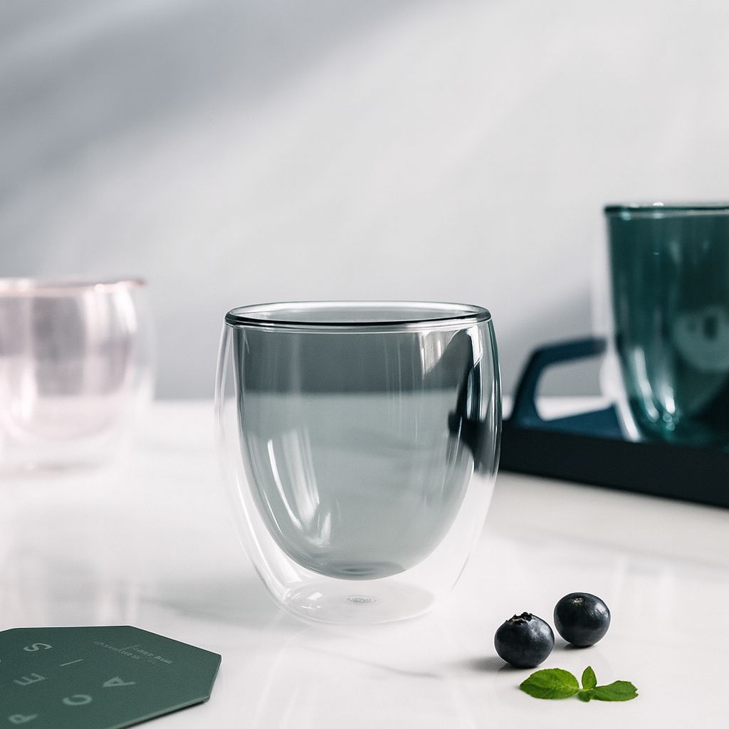 Double Wall Insulated Glass Cup - Grey 150ml