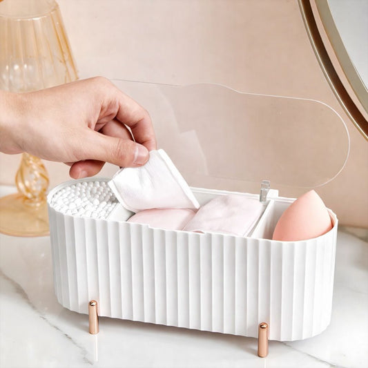 Elegant Makeup & Cotton Storage Organizer with Clear Lid