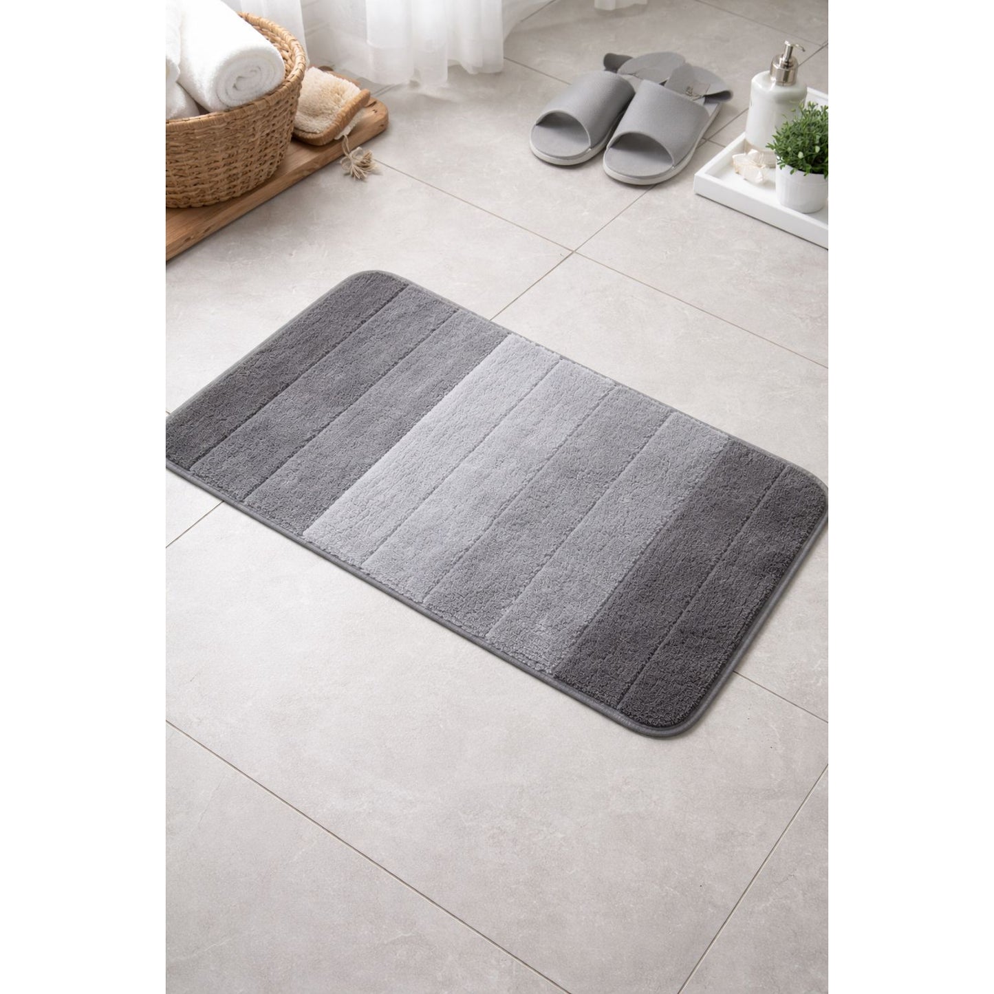 Soft Striped Antislip Floor Mat - Grey 50x80cm