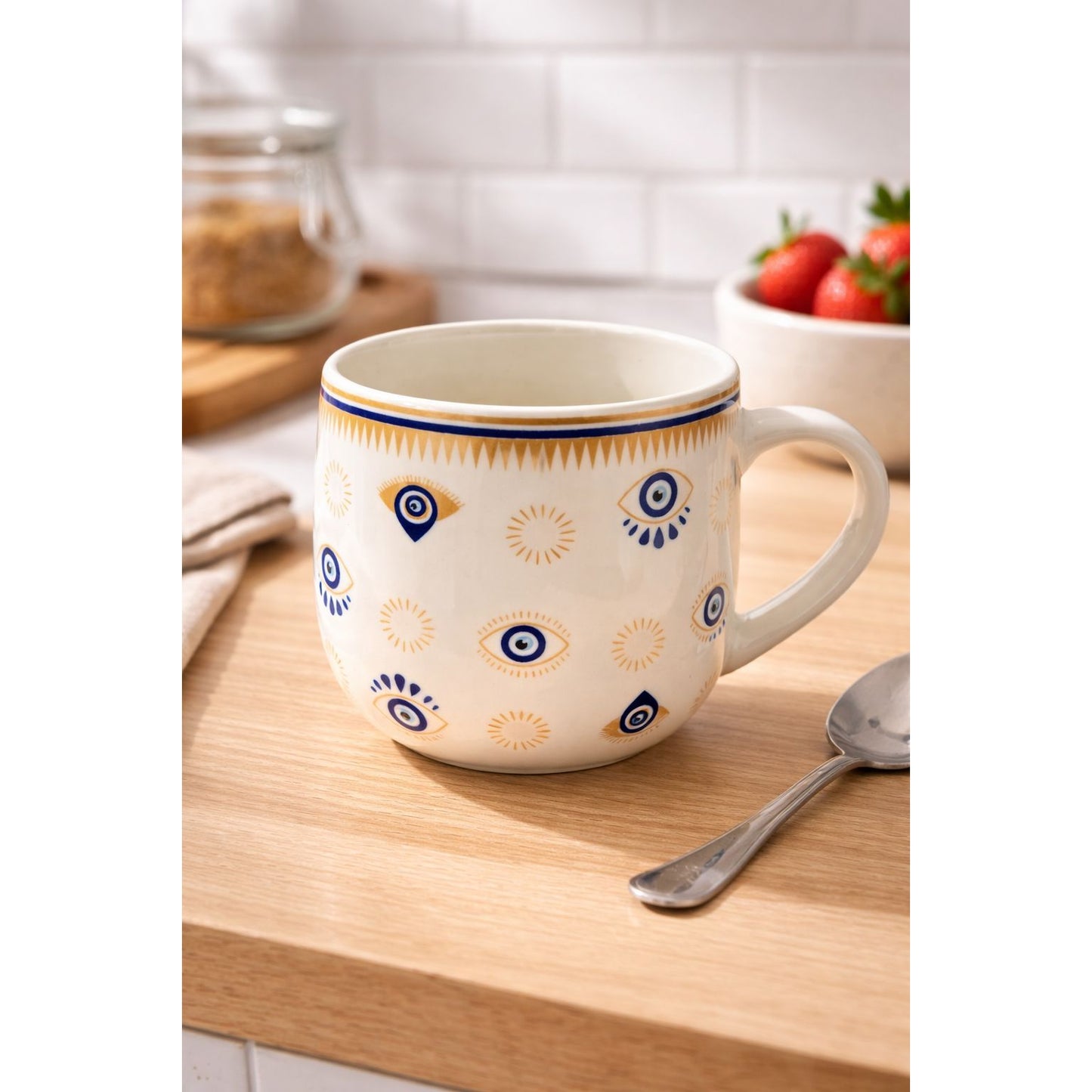 Ceramic Mug with Evil Eye Pattern - 400ml