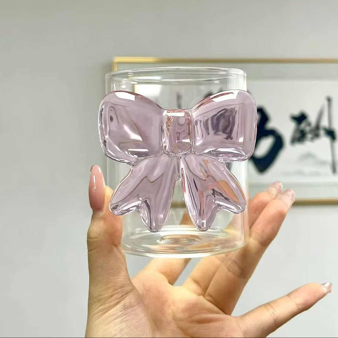 Glass Mug with Pink Bow - 320ml