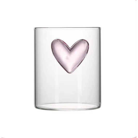 Clear Glass Cup with 3D Heart Detail