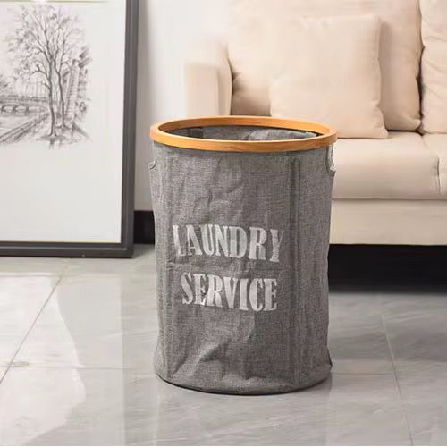 Fabric Laundry Basket with Wooden Rim