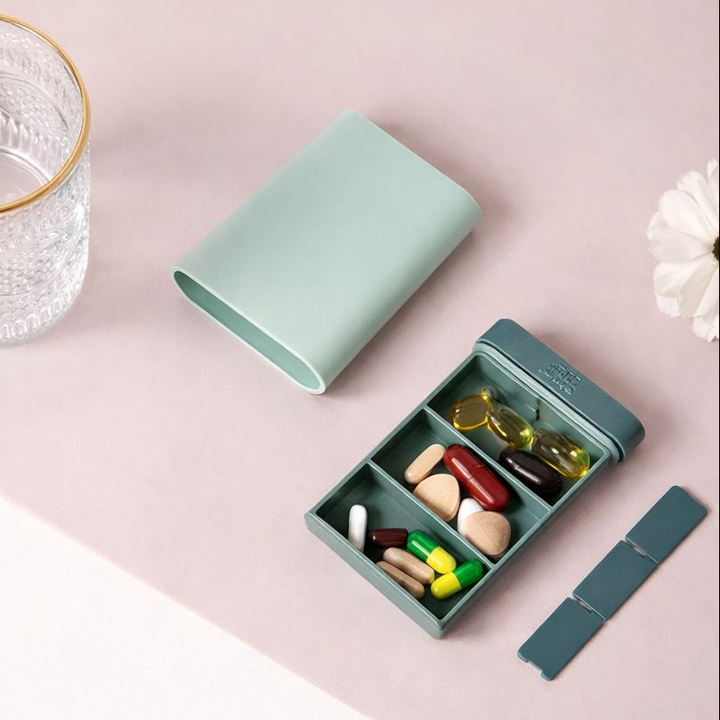 Compact Weekly Pill Organizer with Protective Sliding Case - Blue
