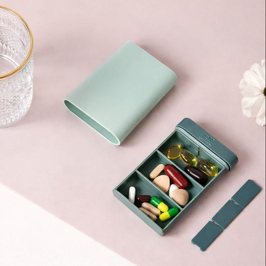 Compact Weekly Pill Organizer with Protective Sliding Case - Blue