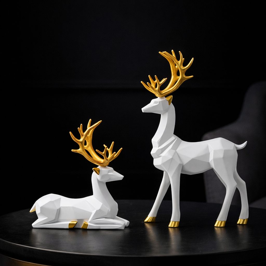 Luxury White & Gold Deer Figurine Set of 2