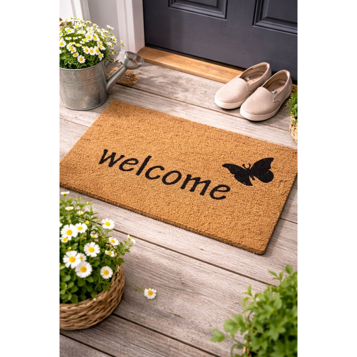 Welcome Butterfly Natural Coir Doormat 40x70cm