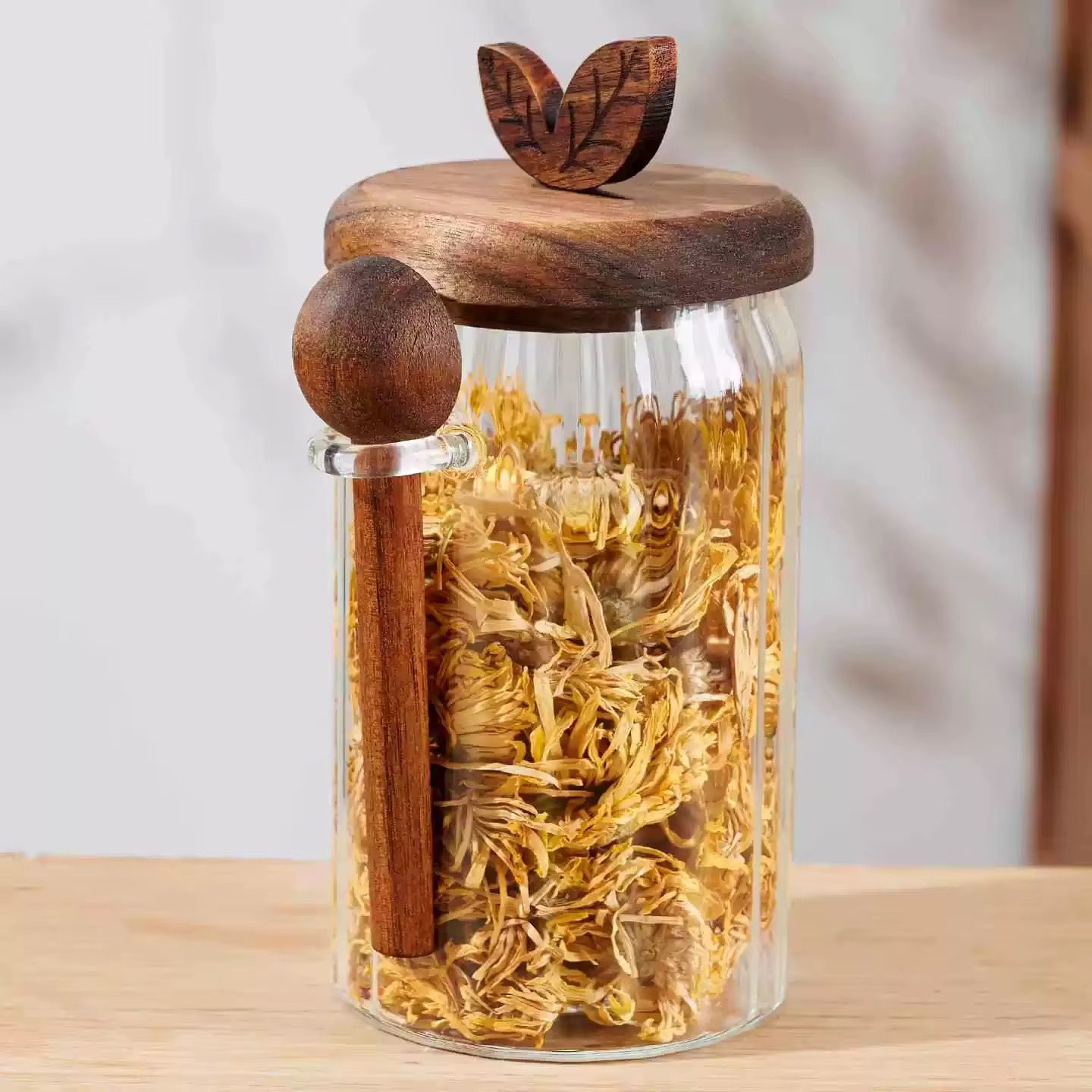 Glass Storage Jar with Wooden Lid & Scoop - 1000ml