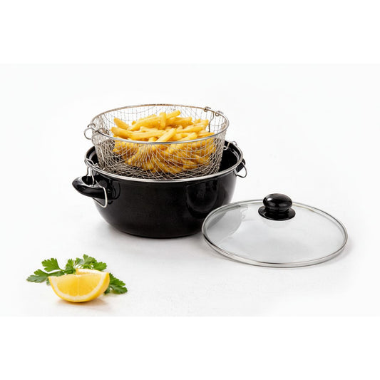 Deep Fryer Pot with Stainless Steel Basket & Glass Lid