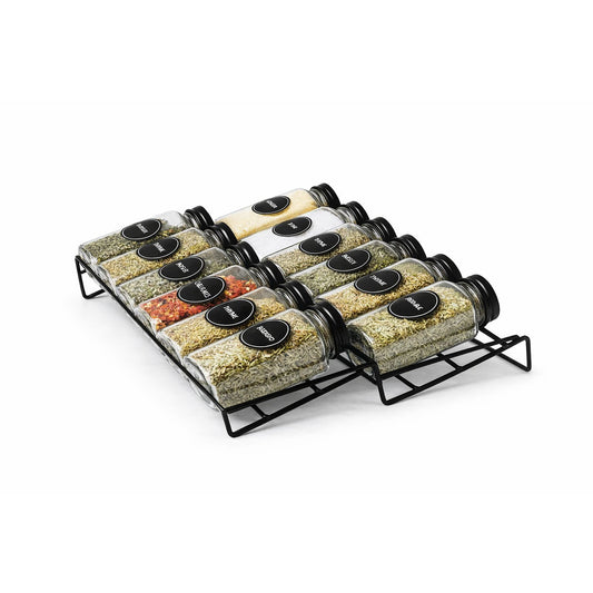 12-Piece Glass Spice Jar Set with Metal Rack + Stickers