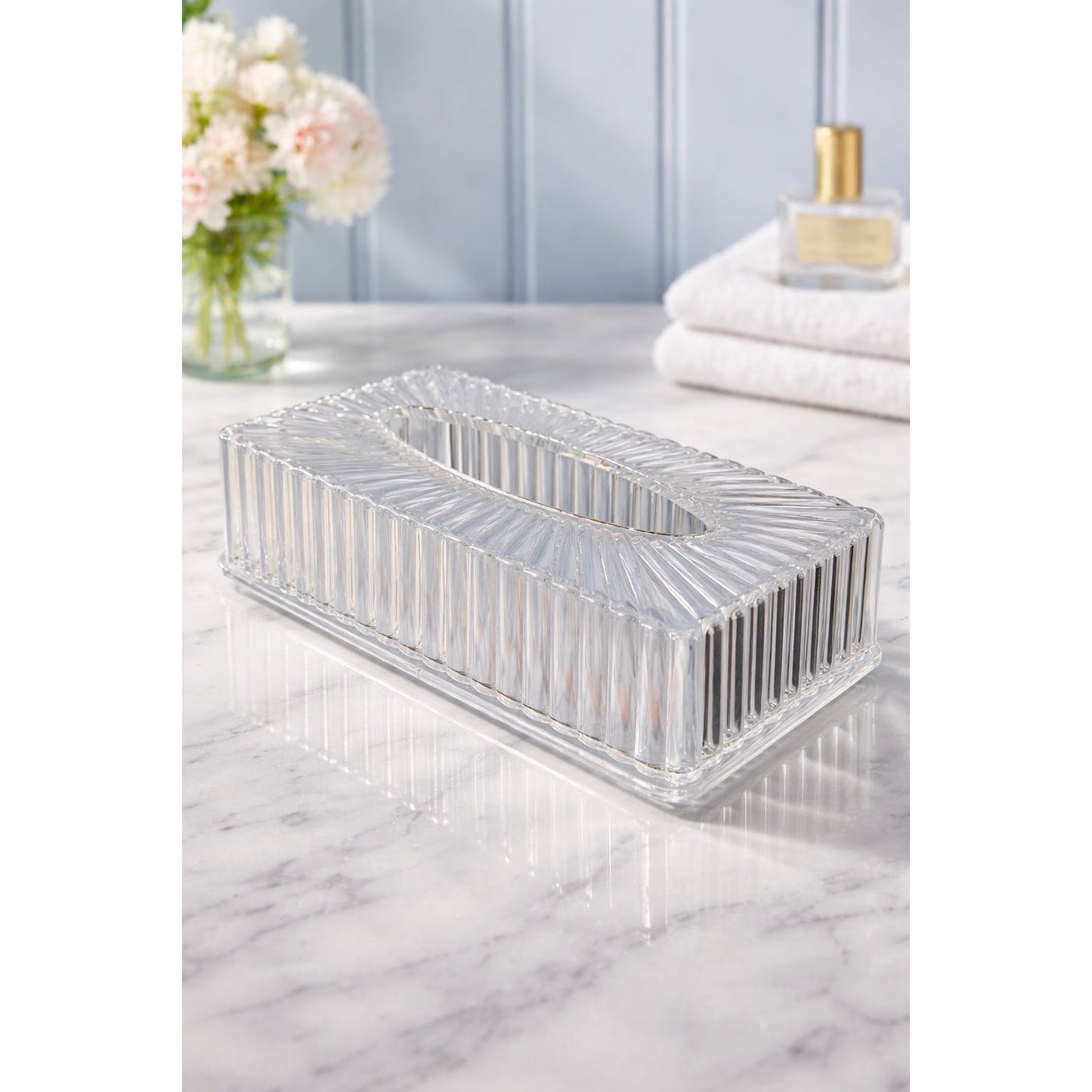 Acrylic Tissue Box with Transparent Ribbed Design