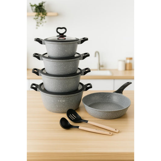 Granite Die-Cast Cookware Set GREY - 11 PCS