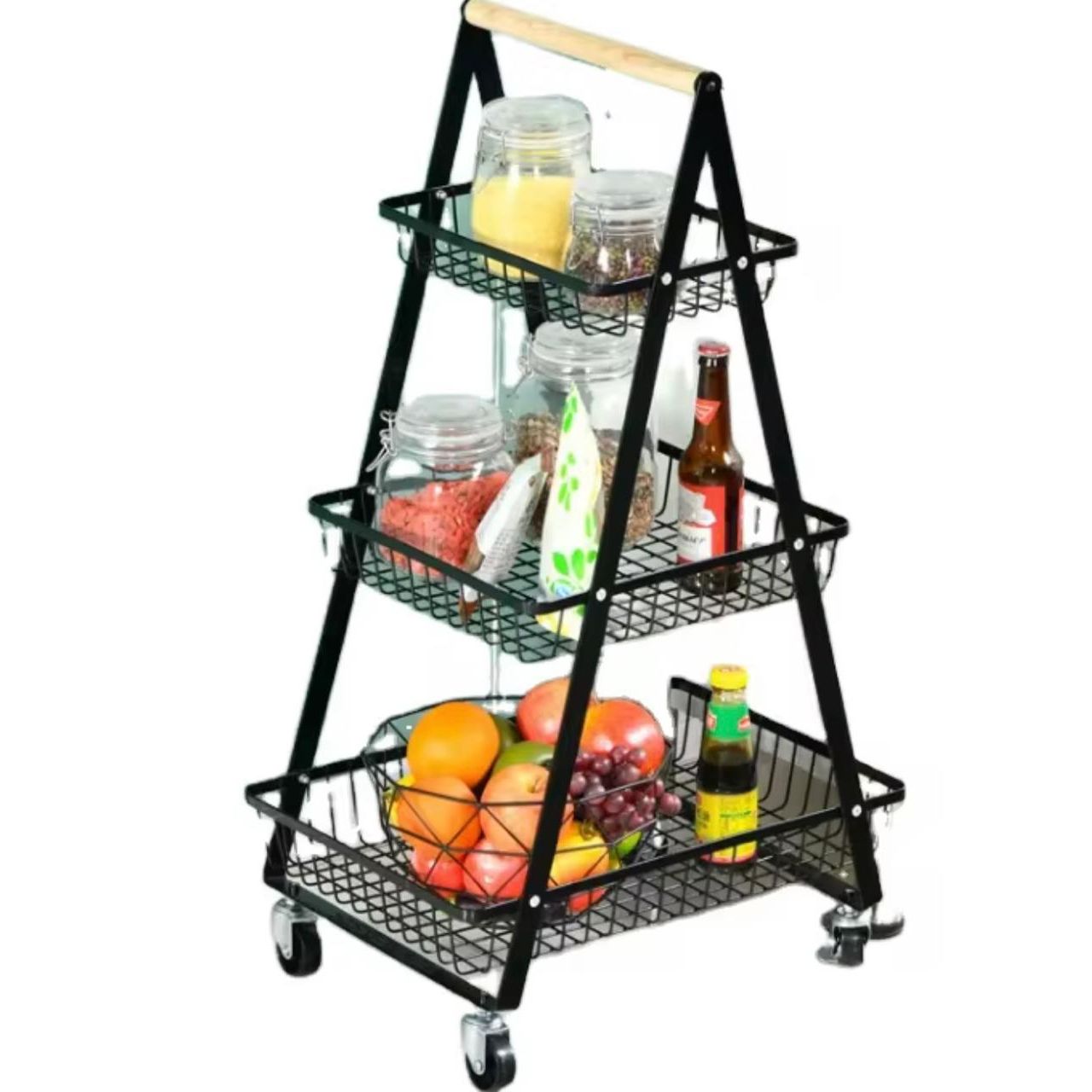 3-Tier Metal Storage Trolley with Wheels – 33x49x81cm