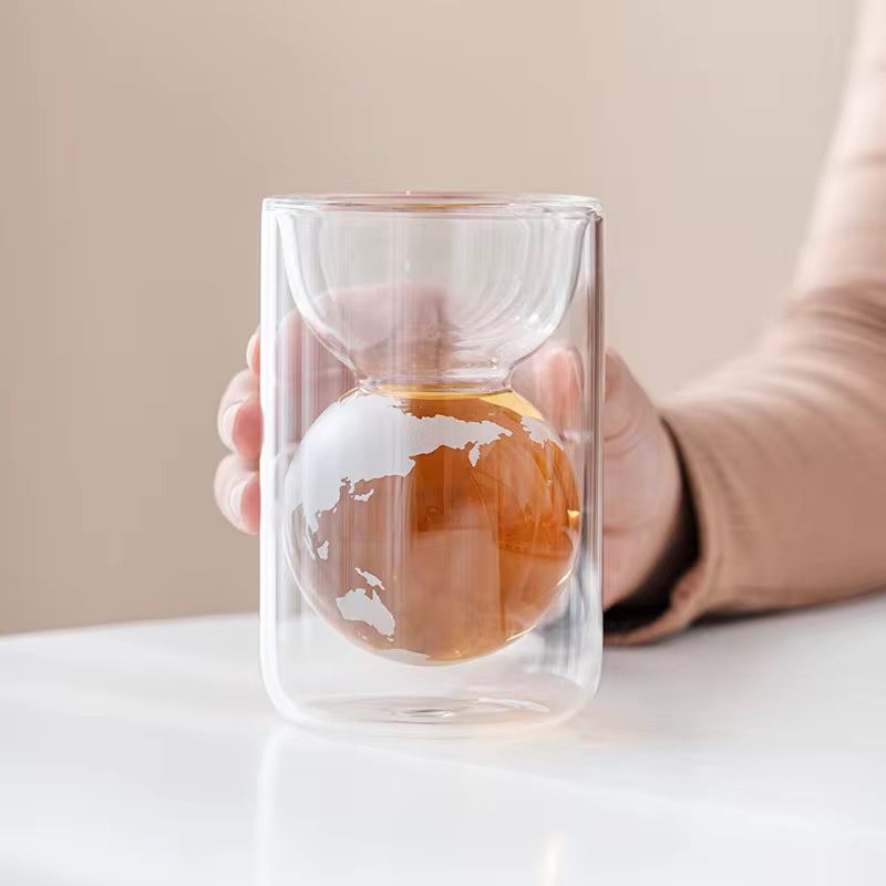 Globe Design Double Wall Glass Cup -   Gray 200ml