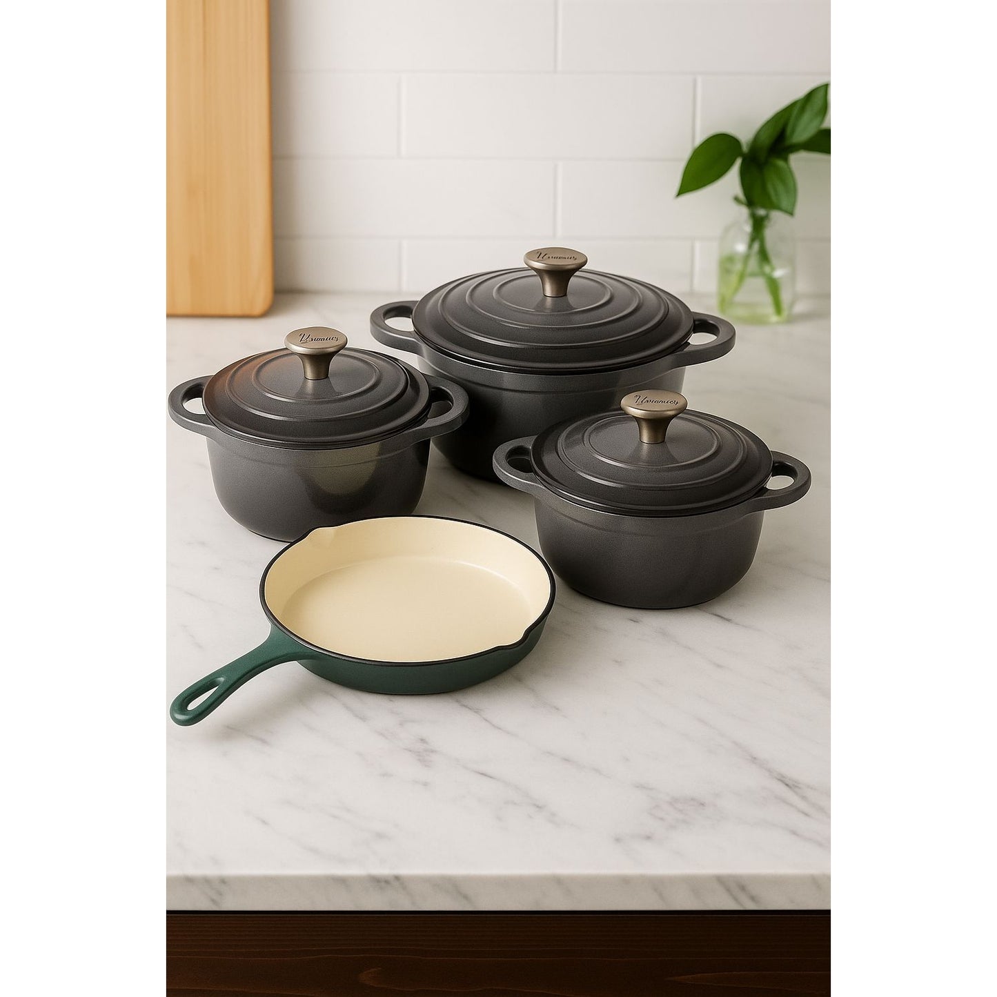 Dutch Oven Luxury Cast Iron Cookware Set - Grey