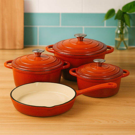 Luxury Dutch Oven Orange Cast Iron Cookware Set Orange - 7 PCS