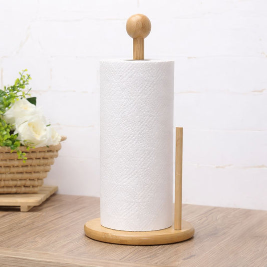 Bamboo Kitchen Paper Towel Holder with Base Stand