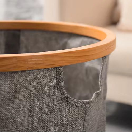 Fabric Laundry Basket with Wooden Rim