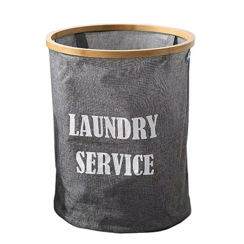 Fabric Laundry Basket with Wooden Rim