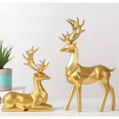 Luxury Gold Geometric Deer Figurine Set of 2