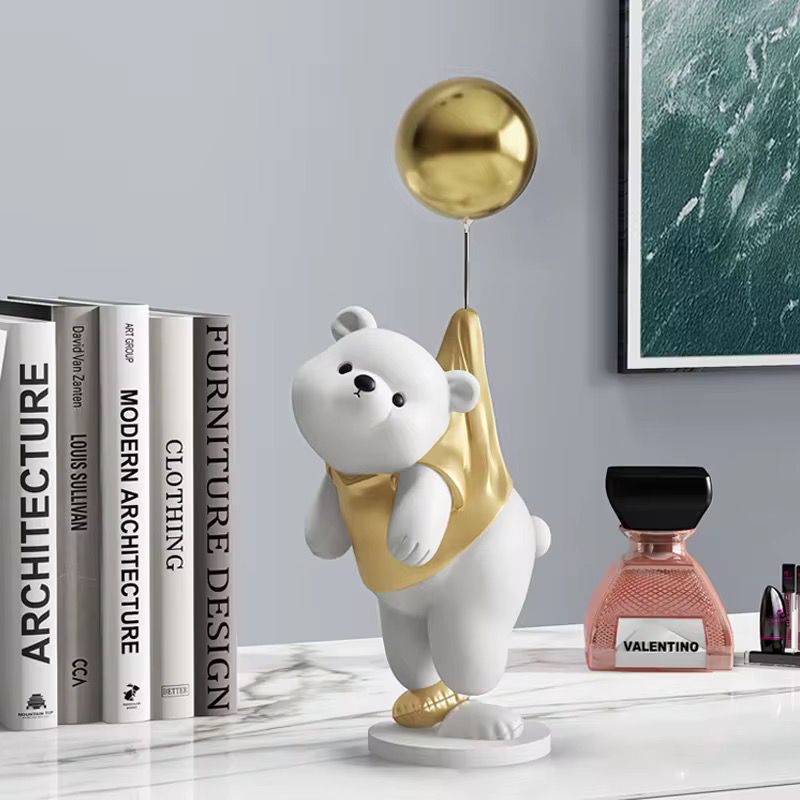 Decorative Bear Figure with Gold Balloon