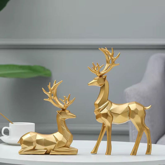 Luxury Gold Geometric Deer Figurine Set of 2