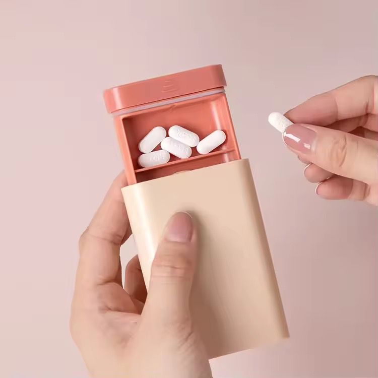 Portable Weekly Pill Organizer with Sliding Case - Pink Color