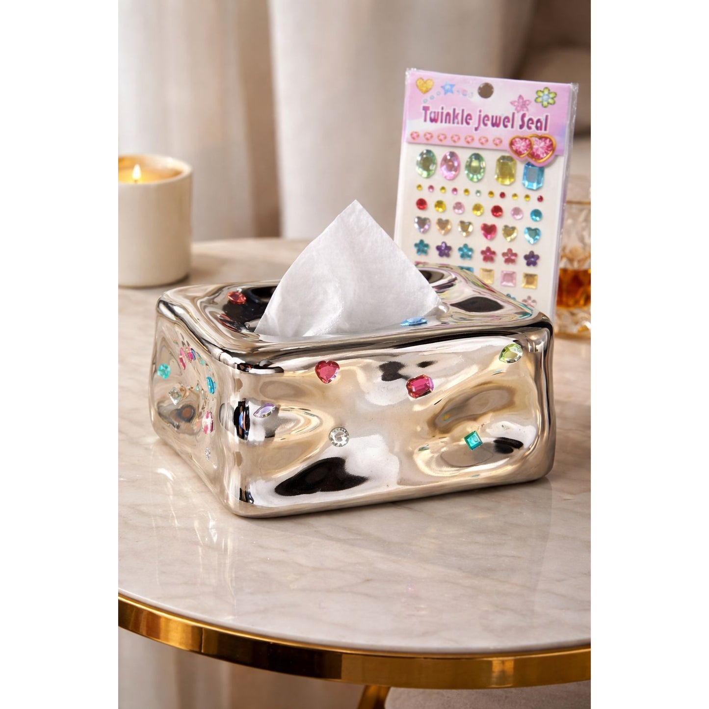 Decorative Tissue Box with Jewel Sticker Set