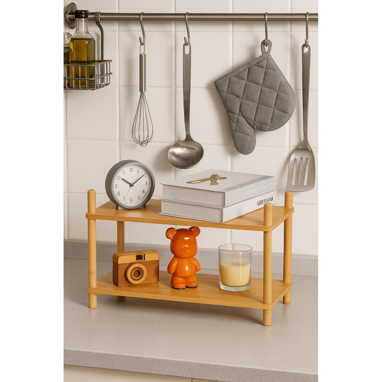 2-Tier Bamboo Countertop Organizer Rack