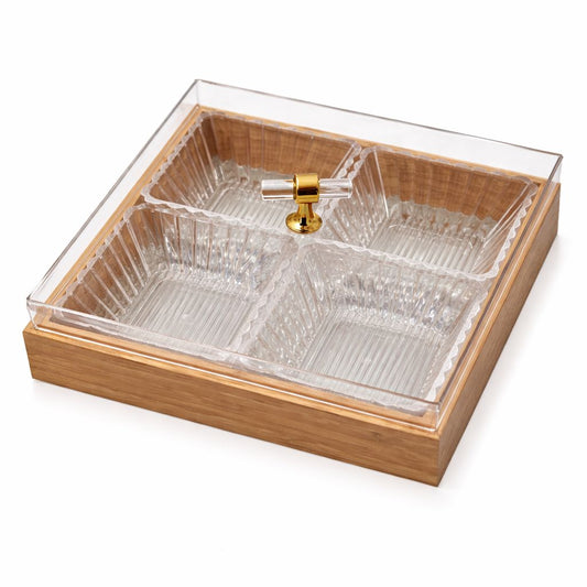 4-Compartment Acrylic Snack & Dry Fruit Serving Tray with Lid