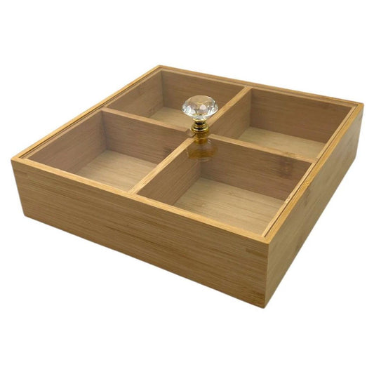Multipurpose Wooden 4-Compartment Box with Handle