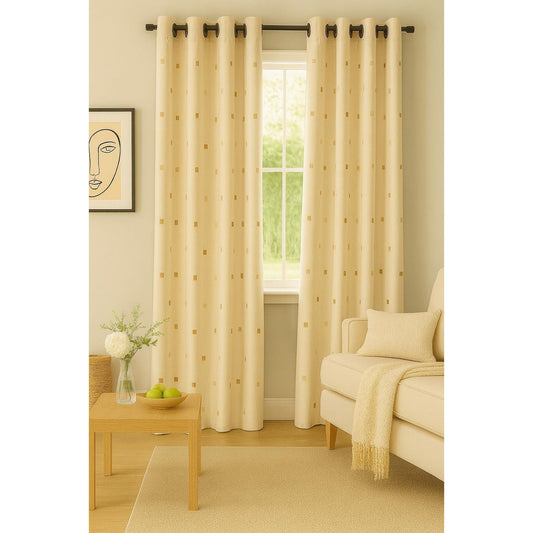 Light Beige Curtain with Squares Design - 140x265cm