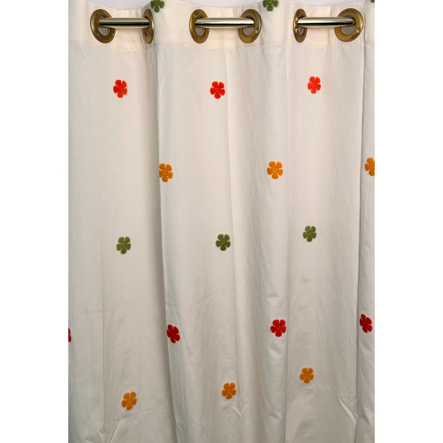 Beige Curtain with Small Colorful Flowers - 140x265cm