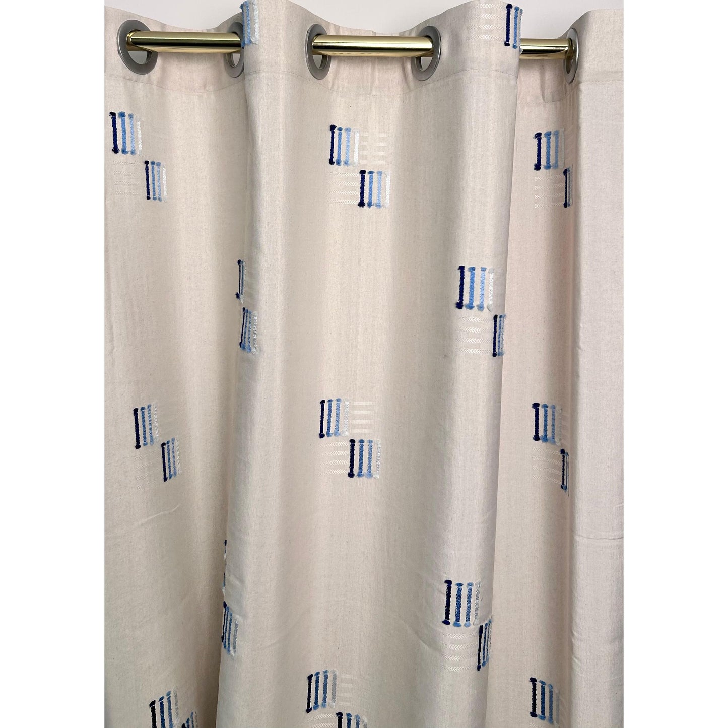 Beige Curtain with Blue Lines Design - 140x265cm