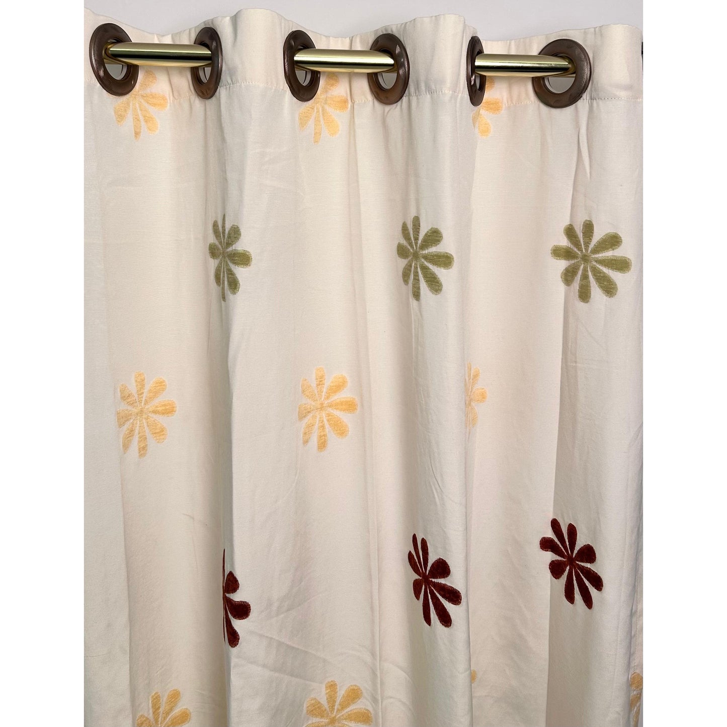 Beige Curtain with Circular Flowers -140cmx265cm