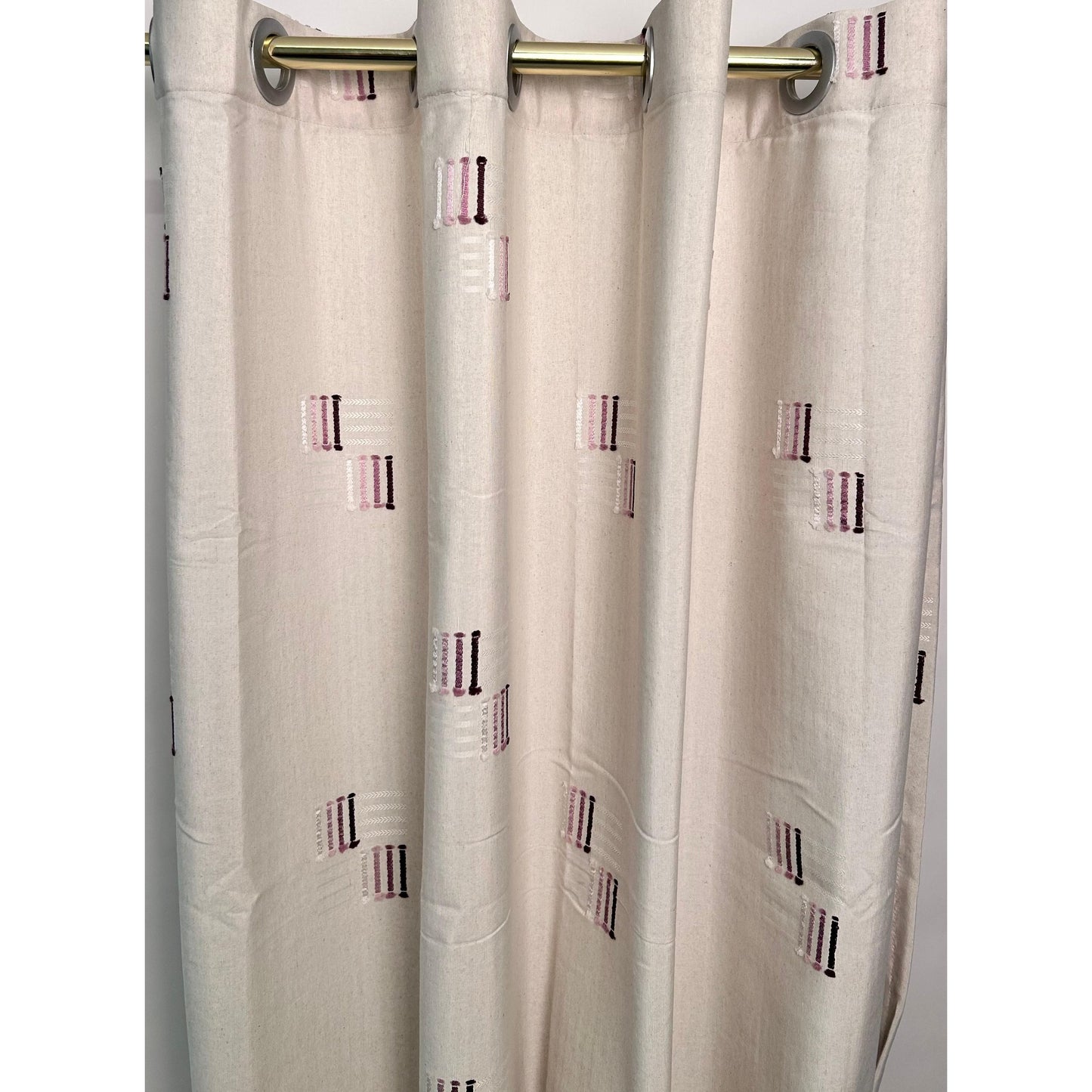 Beige Curtain with Purple Lines Design - 140x265cm