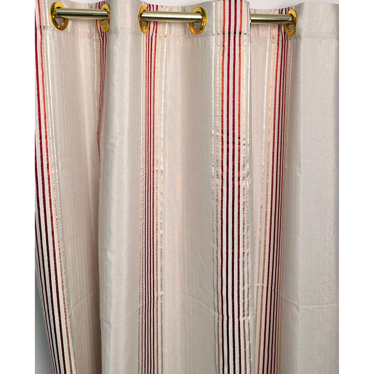 Beige Curtain with Red Stripes - 140x265cm