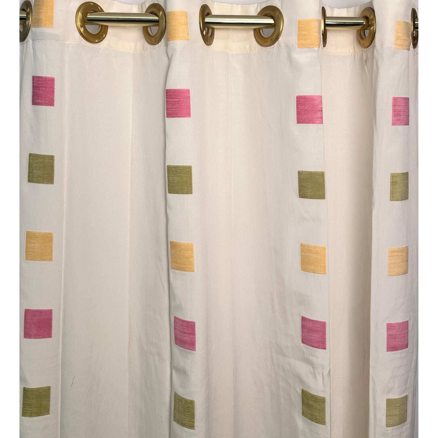 Beige Curtain with Colorful Squares Design - 140x265cm