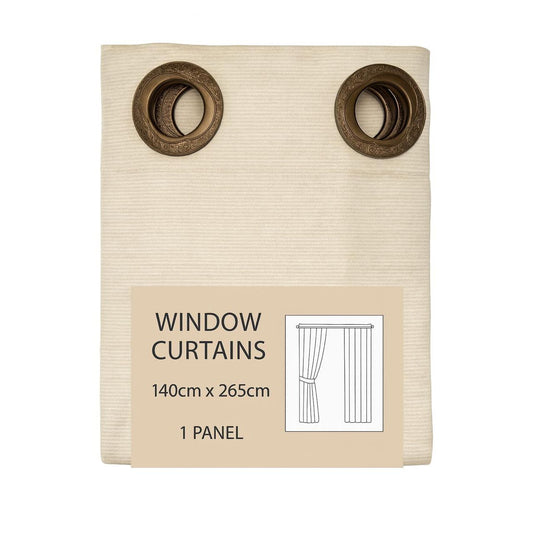 Beige Window Curtain Panel with Metal Grommets – 140 x 265 cm