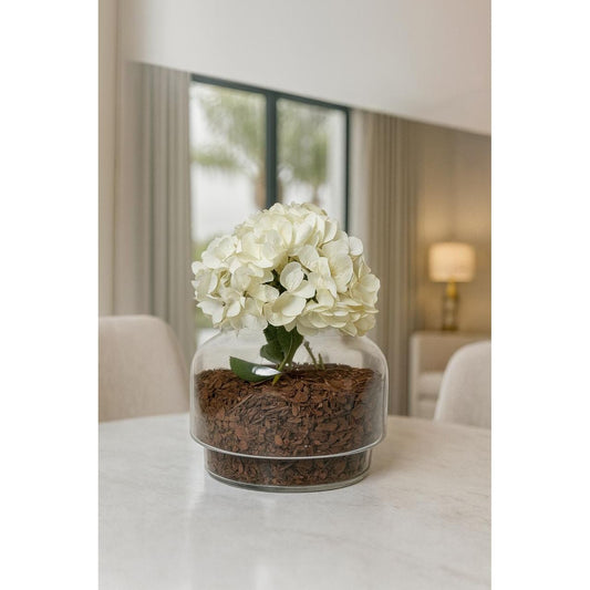 Artificial Hydrangea in Glass Vase with Decorative Base