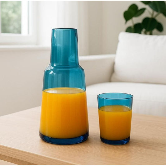 Blue Glass Jug with Matching Cup – Modern Drinkware Set