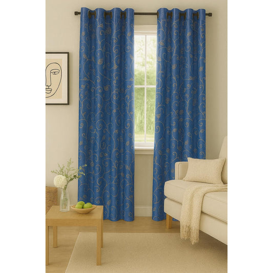 Dark Blue Curtain with Design - 140x265cm