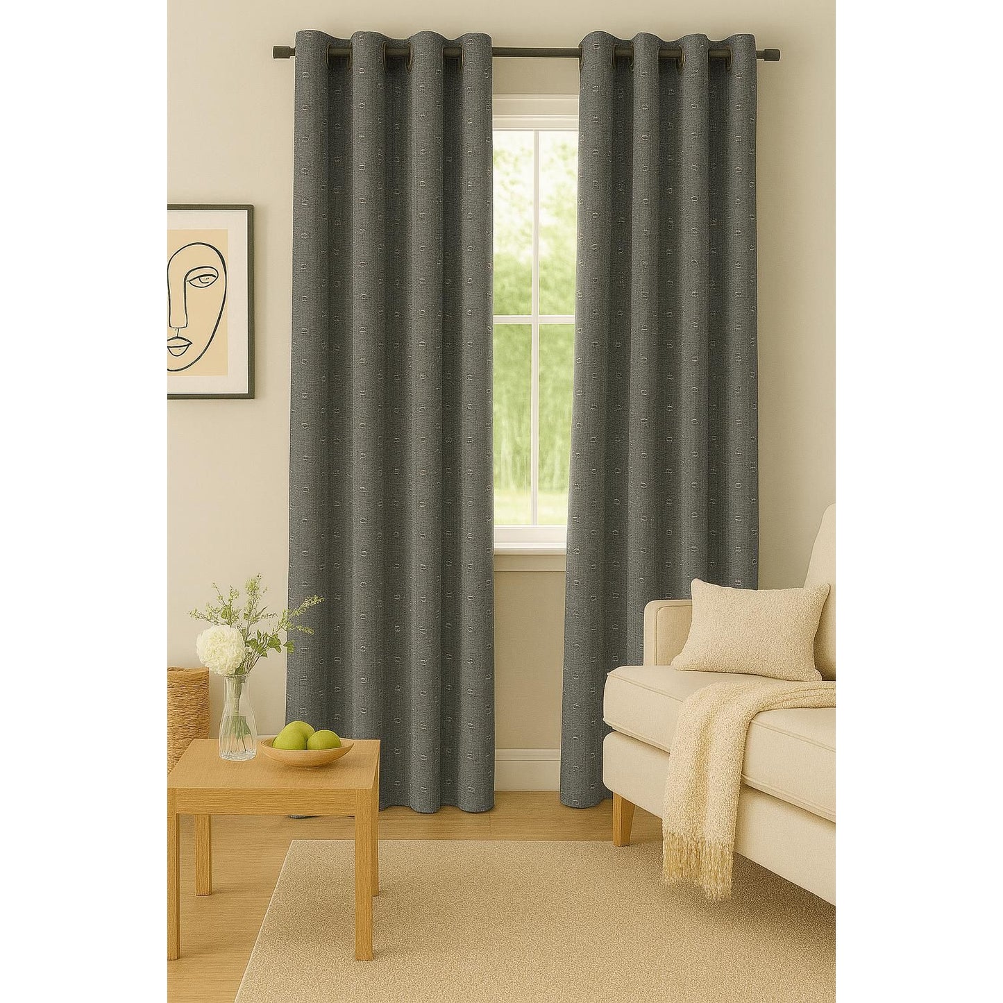 Grey Curtain with Small Squares - 140x265cm